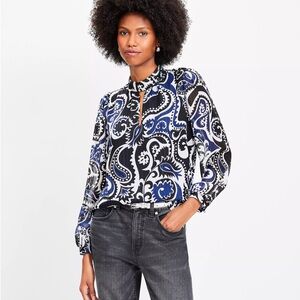 Shimmer Stripe Paisley Mock Neck Blouse